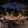 Garvee 10FT Patio Umbrella with 32 Solar LED Lights, Outdoor Table Market Umbrella with Tilt and Crank, 8 Sturdy Iron Ribs Sun Shade for Garden, Deck, Backyard and Pool, Turquoise Blue(Navy Blue)