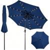 Garvee 10FT Patio Umbrella with 32 Solar LED Lights, Outdoor Table Market Umbrella with Tilt and Crank, 8 Sturdy Iron Ribs Sun Shade for Garden, Deck, Backyard and Pool, Turquoise Blue(Navy Blue)
