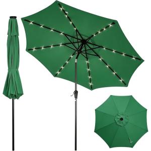 Garvee 10FT Patio Umbrella with 32 Solar LED Lights, Outdoor Table Market Umbrella with Tilt and Crank, 8 Sturdy Iron Ribs Sun Shade for Garden, Deck, Backyard and Pool, Turquoise Blue(Dark Green)