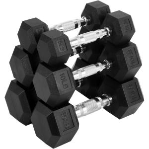 Hex Dumbbells Set for Home Gym – PVC/PEV Coated, Anti-Roll Design, Non-Slip Grip, Cast Iron Core – Versatile Strength Training Weights, 100LB Total (25LB×2+30LB×2)(60 Lb Set(pair of 5  10  15))
