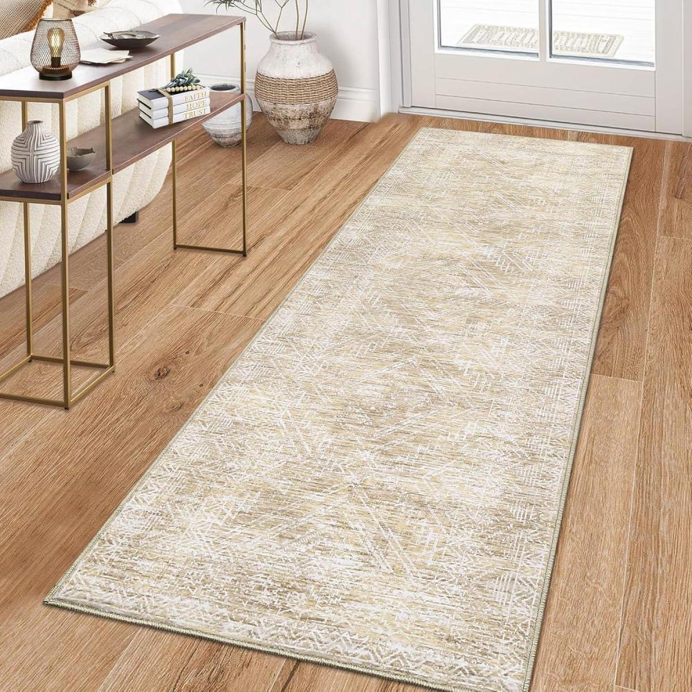 image:imageGarvee 10x13 Area Rug for Bedroom Vintage Washable Living Room Rug with Rubber Backing Stain Resistant Neutral Distressed Geometric Rugs Non Shedding Low Pile Mats for Dining Room Nursery IvoryDistressedbeige