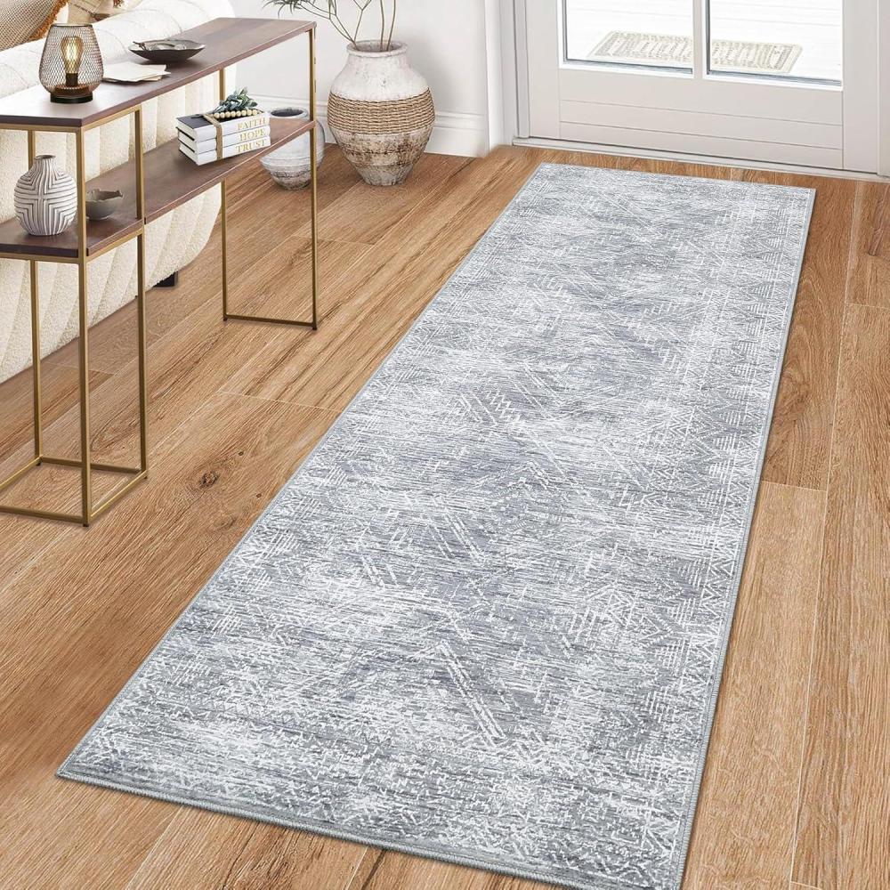 image:imageGarvee 10x13 Area Rug for Bedroom Vintage Washable Living Room Rug with Rubber Backing Stain Resistant Neutral Distressed Geometric Rugs Non Shedding Low Pile Mats for Dining Room Nursery IvoryDistressedgrey