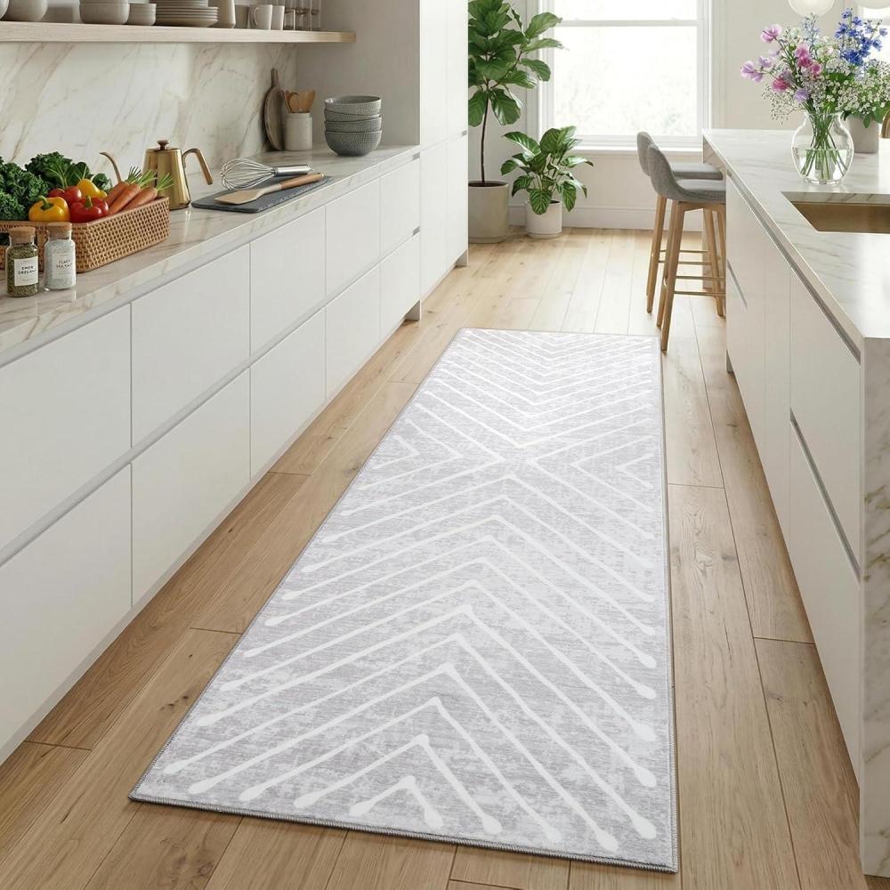 image:imageGarvee 9x12 Washable Rugs for Living Room Geometric Rug for Bedroom Contemporary Stain Resistant Easy Cleaning Non Slip Floor Cover for Bedroom Dining Room Office Nursery Dark GreyLineGeometric  Light Grey