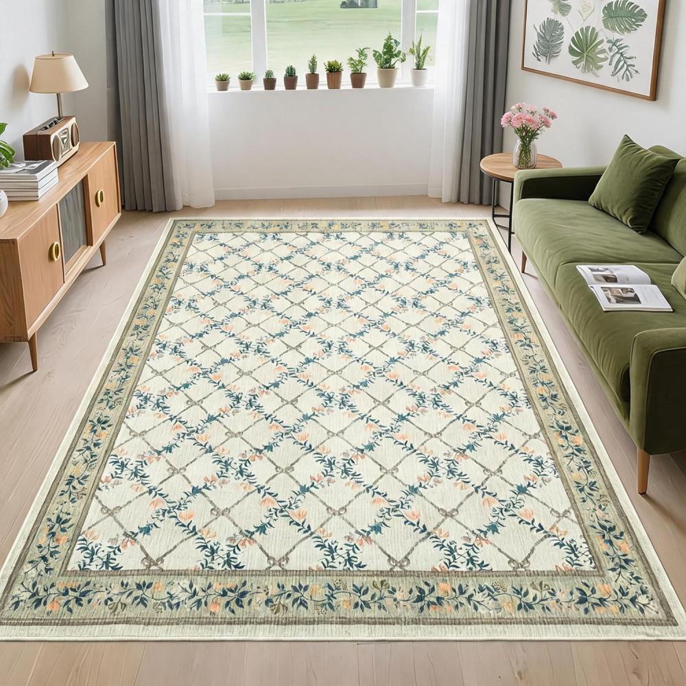 image:imageGarvee Floral Rug 5x7 Area Rugs for Living Room Washable Rugs Bedroom Rug Stain Resistant Non Slip Floor Cover for Dining Room Office Nursery Green