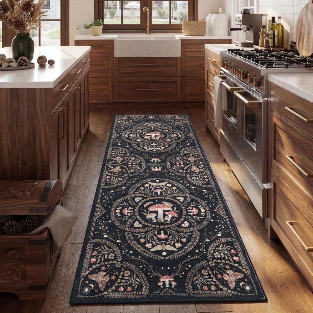 image:imageGarvee Mushroom 5x7 Area Rugs for Living Room Dark Academia Gothic Rug Non Slip Animal Print Washable Rugs 5x7 Low Pile Bedroom Decor Bug Carpet with Rubber for Playroom Dining Room Office BlackBlack  Brown