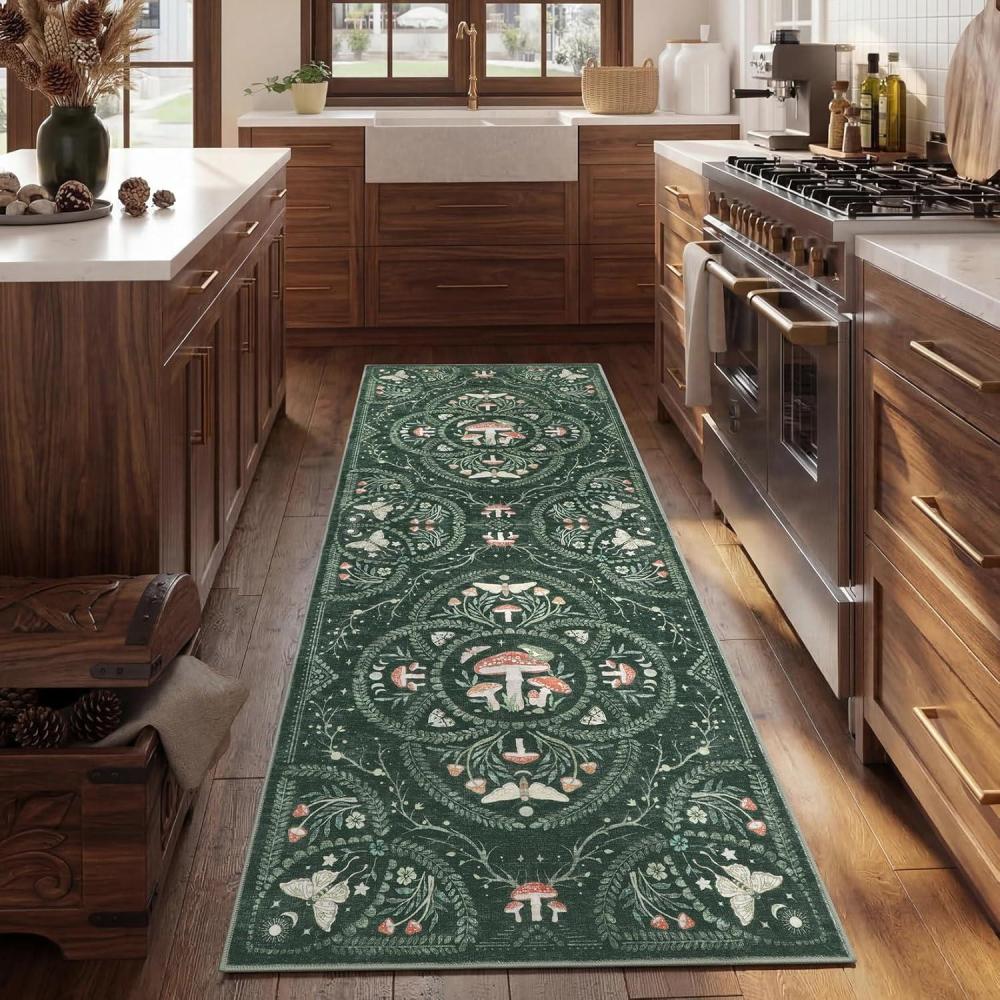 image:imageGarvee Mushroom 5x7 Area Rugs for Living Room Dark Academia Gothic Rug Non Slip Animal Print Washable Rugs 5x7 Low Pile Bedroom Decor Bug Carpet with Rubber for Playroom Dining Room Office BlackGreen