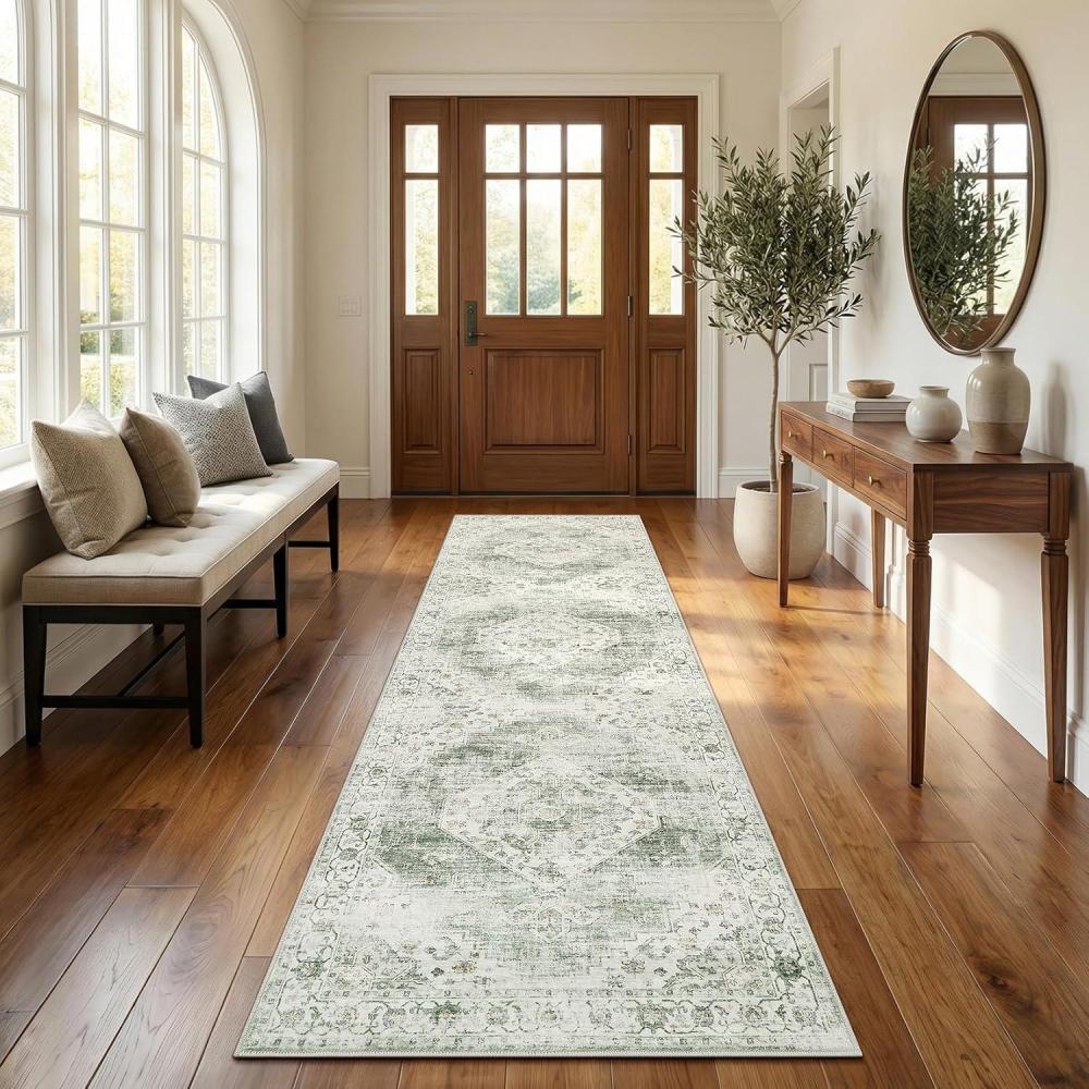 image:imageGarvee Sage Green 8x10 Area Rugs for Living Room Boho Vintage NonSlip Washable Rug Low Pile Stain Resistant Soft Foldable Large Carpet for Bedroom Dining Home DecorSage Green