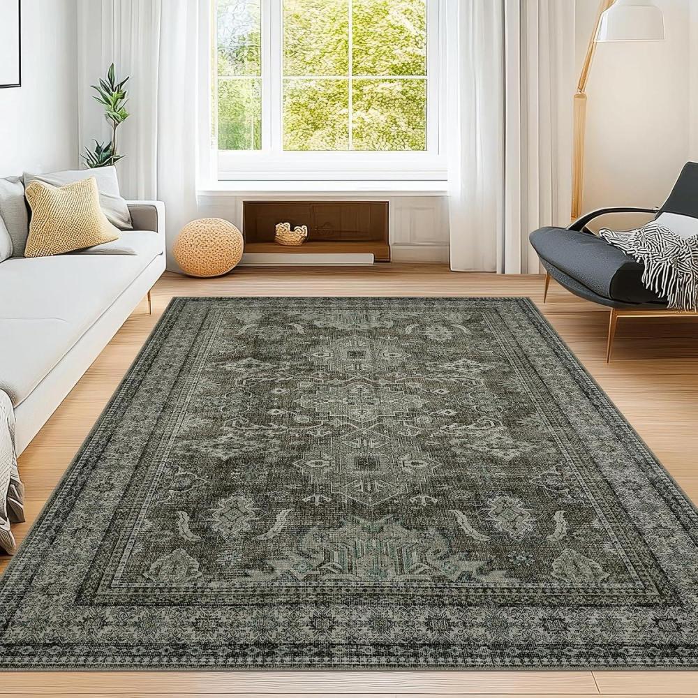 image:imageGarvee Washable Area Rug 5x7 Oriental Medallion Throw Carpet Non Slip Non Shedding Boho Accent Rug Easy Cleaning Vintage Printed Indoor Carpet for Bedroom Living Room Office BlackCapegreen
