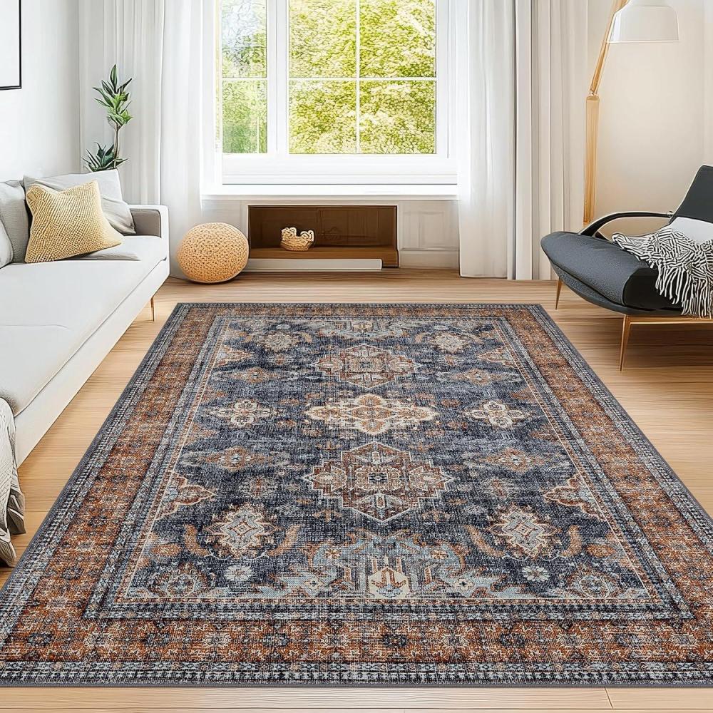 image:imageGarvee Washable Area Rug 5x7 Oriental Medallion Throw Carpet Non Slip Non Shedding Boho Accent Rug Easy Cleaning Vintage Printed Indoor Carpet for Bedroom Living Room Office BlackCapeblueorange