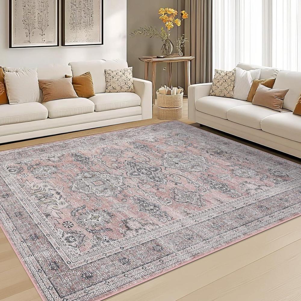 image:imageGarvee Washable Area Rug 5x7 Oriental Medallion Throw Carpet Non Slip Non Shedding Boho Accent Rug Easy Cleaning Vintage Printed Indoor Carpet for Bedroom Living Room Office BlackCapepink