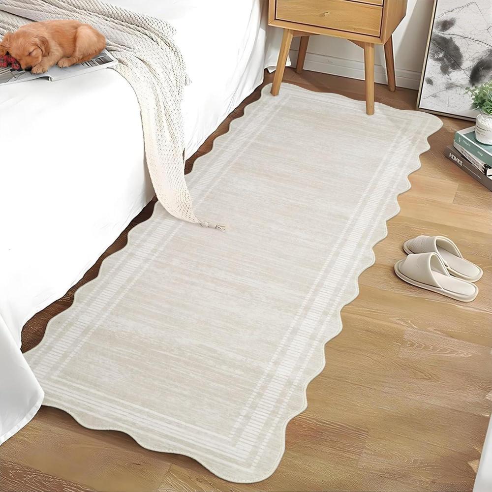 image:imageGarvee Washable Area Rug 6x9 Scalloped Rugs for Living Room Nursery Solid Carpet 6x9 Area Rugs for Bedroom Dining Room NonSlip Stain Resistant Under Table Rug BeigeBeige
