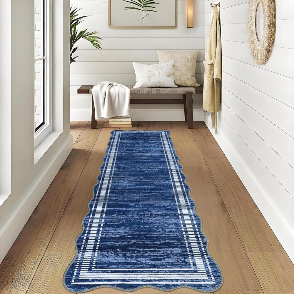 image:imageGarvee Washable Area Rug 6x9 Scalloped Rugs for Living Room Nursery Solid Carpet 6x9 Area Rugs for Bedroom Dining Room NonSlip Stain Resistant Under Table Rug BeigeNavy