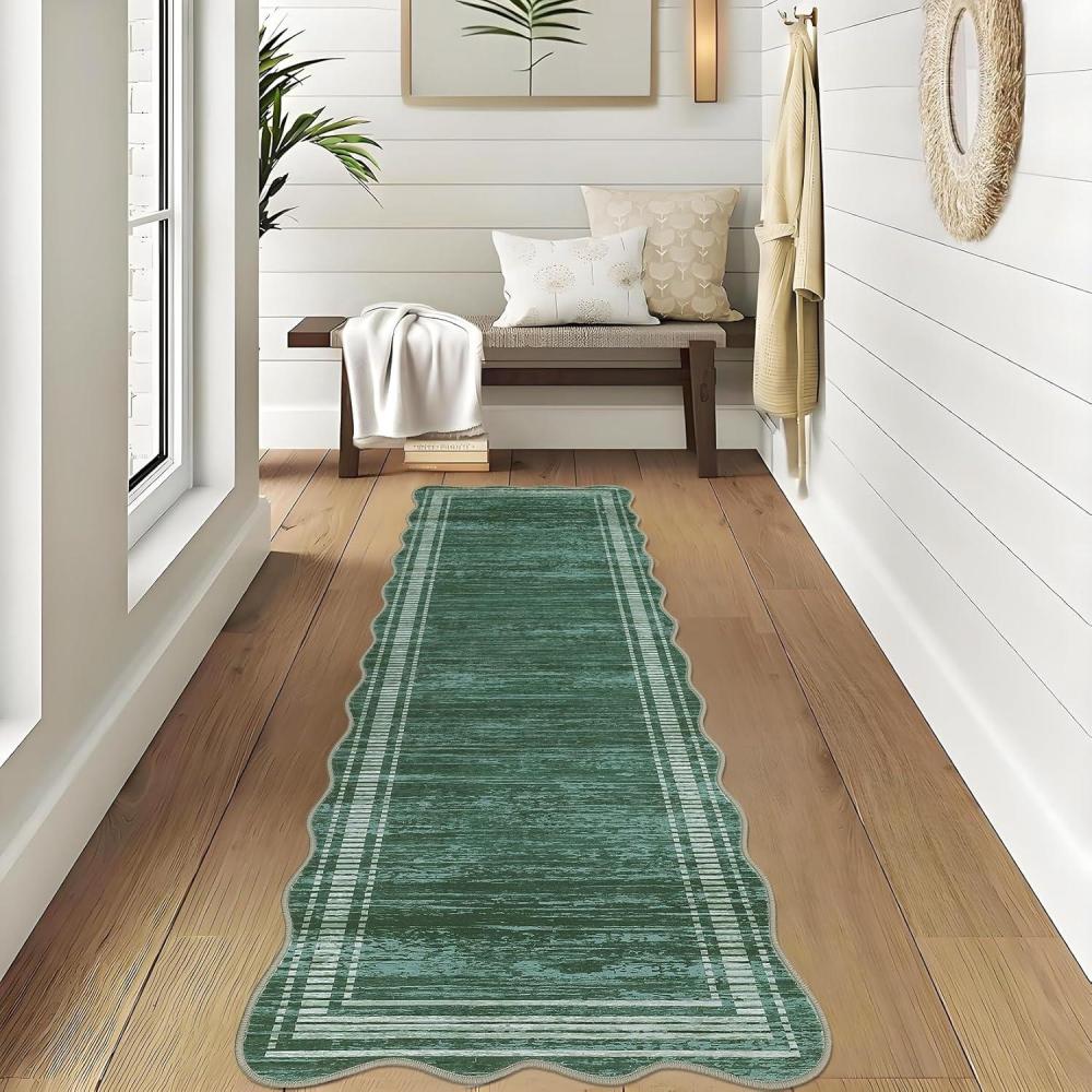 image:imageGarvee Washable Area Rug 6x9 Scalloped Rugs for Living Room Nursery Solid Carpet 6x9 Area Rugs for Bedroom Dining Room NonSlip Stain Resistant Under Table Rug BeigeXmas Green