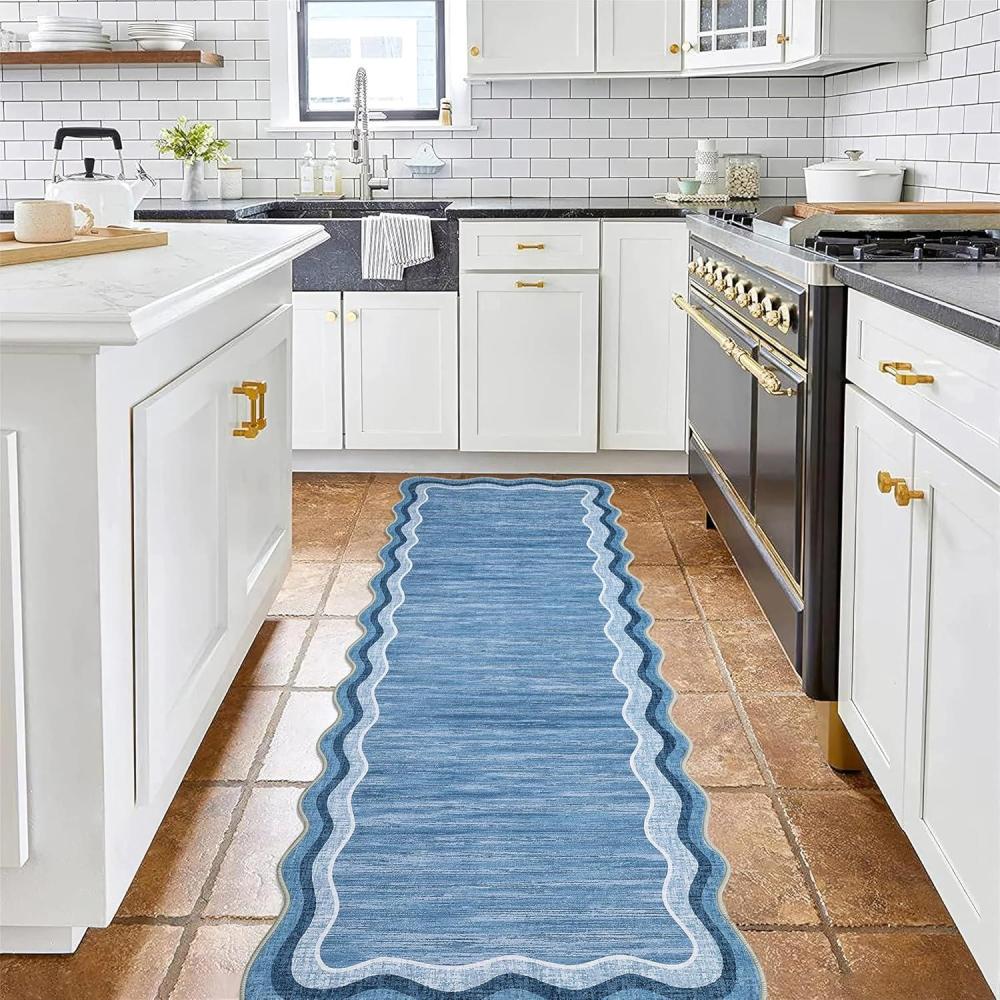 image:imageGarvee Washable Area Rug 6x9 Scalloped Rugs for Living Room Nursery Solid Carpet 6x9 Area Rugs for Bedroom Dining Room NonSlip Stain Resistant Under Table Rug BeigeScallopedblue
