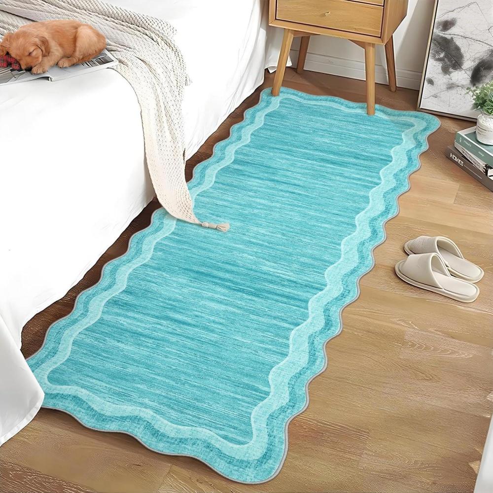 image:imageGarvee Washable Area Rug 6x9 Scalloped Rugs for Living Room Nursery Solid Carpet 6x9 Area Rugs for Bedroom Dining Room NonSlip Stain Resistant Under Table Rug BeigeScallopedteal