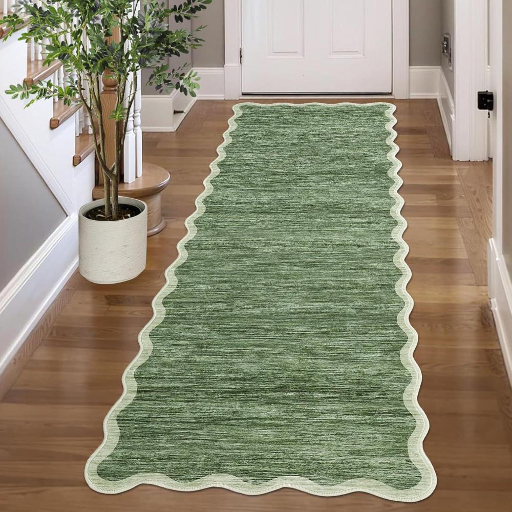 image:imageGarvee Washable Jute Color Rugs for Bedroom Grils 5x7 Living Room Rug Non Slip Playroom Rug Soft Non Shedding Bedroom Rugs Low Pile Stain Resistant Carpet for Nursery Dining Room Jute ColorScalloped02green
