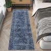 Garvee 10×13 Area Rug for Bedroom Vintage Washable Living Room Rug with Rubber Backing, Stain Resistant Neutral Distressed Geometric Rugs Non Shedding Low Pile Mats for Dining Room, Nursery, Ivory(Distressed|blue)