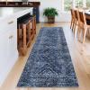 Garvee 10×13 Area Rug for Bedroom Vintage Washable Living Room Rug with Rubber Backing, Stain Resistant Neutral Distressed Geometric Rugs Non Shedding Low Pile Mats for Dining Room, Nursery, Ivory(Distressed|blue)