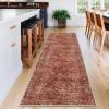 Garvee 10×13 Area Rug for Bedroom Vintage Washable Living Room Rug with Rubber Backing, Stain Resistant Neutral Distressed Geometric Rugs Non Shedding Low Pile Mats for Dining Room, Nursery, Ivory(Distressed|brick Red)