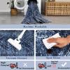 Garvee 10×13 Area Rug for Bedroom Vintage Washable Living Room Rug with Rubber Backing, Stain Resistant Neutral Distressed Geometric Rugs Non Shedding Low Pile Mats for Dining Room, Nursery, Ivory(Distressed|blue)