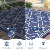 Garvee 9×12 Outdoor Rug Waterproof for Patio, Foldable Reversible Plastic Straw Area Rug for Camping, RV, Balcony, Deck, Picnic, Beach, Brown & Beige(Blue & White)