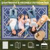 Garvee 9×12 Outdoor Rug Waterproof for Patio, Foldable Reversible Plastic Straw Area Rug for Camping, RV, Balcony, Deck, Picnic, Beach, Brown & Beige(Blue & White)