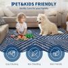 Garvee 9×12 Washable Rugs for Living Room Geometric Rug for Bedroom Contemporary Stain Resistant Easy Cleaning Non Slip Floor Cover for Bedroom Dining Room Office Nursery, Dark Grey(Line/Geometric – Blue)
