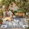 Garvee Reversible Outdoor Rug 9×12 for Patio, Waterproof Outdoor Area Rug, Modern Medallion Indoor Outdoor Rugs, Plastic Straw Rug for RV, Camping, Deck, Vintage Grey(Grey & White-cactus)