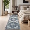 Garvee Sage Green 8×10 Area Rugs for Living Room, Boho Vintage Non-Slip Washable Rug Low Pile Stain Resistant Soft Foldable Large Carpet for Bedroom Dining Home Decor(Navy Blue)