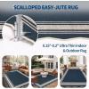 Garvee Scalloped 8×10 Easy Jute Carpet, Outdoor Patio Washable Area Rug Indoor Blue Living Room Rugs Modern Farmhouse Rug for Backyard Porch Non Slip Stain Resistant Floor Rugs for Dining Room Bedroom(Easy Jute Bordered|blue)