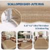 Garvee Scalloped 8×10 Easy Jute Carpet, Outdoor Patio Washable Area Rug Indoor Blue Living Room Rugs Modern Farmhouse Rug for Backyard Porch Non Slip Stain Resistant Floor Rugs for Dining Room Bedroom(Easy Jute Bordered|light Brown)