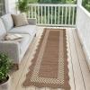 Garvee Scalloped Easy Jute Rugs 5×7 Bordered Green Living Room Indoor Outdoor Area Rug for Patio Backyard High Traffic Washable Easy to Clean Chevron Design Non Slip Outside Carpet(Easy Jute Chevron|brown Taupe)