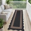 Garvee Scalloped Easy Jute Rugs 5×7 Bordered Green Living Room Indoor Outdoor Area Rug for Patio Backyard High Traffic Washable Easy to Clean Chevron Design Non Slip Outside Carpet(Easy Jute Chevron|black Taupe)