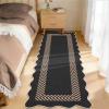 Garvee Scalloped Easy Jute Rugs 5×7 Bordered Green Living Room Indoor Outdoor Area Rug for Patio Backyard High Traffic Washable Easy to Clean Chevron Design Non Slip Outside Carpet(Easy Jute Chevron|black Taupe)