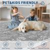 Garvee Washable Area Rug 10×13 Floral Bird Rug Non Slip Stain Resistant Low Pile Carpet, Non Shedding Indoor Floor Cover Pet Children Friendly for Living Room Bedroom High Traffic Home Decor, Grey(Grey)
