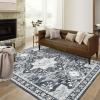 Garvee Washable Area Rug 5×7 Oriental Medallion Throw Carpet, Non Slip Non Shedding Boho Accent Rug, Easy Cleaning Vintage Printed Indoor Carpet for Bedroom, Living Room, Office, Black(Bloom|black)