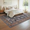 Garvee Washable Area Rug 5×7 Oriental Medallion Throw Carpet, Non Slip Non Shedding Boho Accent Rug, Easy Cleaning Vintage Printed Indoor Carpet for Bedroom, Living Room, Office, Black(Cape|blue&orange)