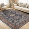 Garvee Washable Area Rug 5×7 Oriental Medallion Throw Carpet, Non Slip Non Shedding Boho Accent Rug, Easy Cleaning Vintage Printed Indoor Carpet for Bedroom, Living Room, Office, Black(Cape|blue&orange)