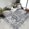 Garvee Washable Area Rug 5×7 Oriental Medallion Throw Carpet, Non Slip Non Shedding Boho Accent Rug, Easy Cleaning Vintage Printed Indoor Carpet for Bedroom, Living Room, Office, Black(Plaza|dark Gray)