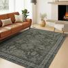 Garvee Washable Area Rug 5×7 Oriental Medallion Throw Carpet, Non Slip Non Shedding Boho Accent Rug, Easy Cleaning Vintage Printed Indoor Carpet for Bedroom, Living Room, Office, Black(Cape|green)