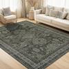 Garvee Washable Area Rug 5×7 Oriental Medallion Throw Carpet, Non Slip Non Shedding Boho Accent Rug, Easy Cleaning Vintage Printed Indoor Carpet for Bedroom, Living Room, Office, Black(Cape|green)