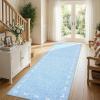 Garvee Washable Jute Color Rugs for Bedroom Grils, 5×7 Living Room Rug Non Slip Playroom Rug Soft Non Shedding Bedroom Rugs Low Pile Stain Resistant Carpet for Nursery Dining Room, Jute Color(Bow|blue)