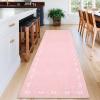 Garvee Washable Jute Color Rugs for Bedroom Grils, 5×7 Living Room Rug Non Slip Playroom Rug Soft Non Shedding Bedroom Rugs Low Pile Stain Resistant Carpet for Nursery Dining Room, Jute Color(Bow|pink)