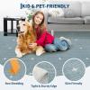 Garvee Washable Jute Color Rugs for Bedroom Grils, 5×7 Living Room Rug Non Slip Playroom Rug Soft Non Shedding Bedroom Rugs Low Pile Stain Resistant Carpet for Nursery Dining Room, Jute Color(Cross|dusty Blue)
