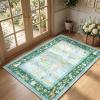 Washable Area Rug 5×7 Green Animal Print Rugs for Nursery Non Slip Stain Resistant Forest Fairy Tale Throw Carpet Low Pile Whimsical Safari Area Rugs for Entryway Girls Bedroom Dining Room, Green(Soft Teal/Mint Blue)