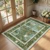 Washable Area Rug 5×7 Green Animal Print Rugs for Nursery Non Slip Stain Resistant Forest Fairy Tale Throw Carpet Low Pile Whimsical Safari Area Rugs for Entryway Girls Bedroom Dining Room, Green(Forest Green/Emerald)