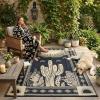 Garvee Reversible Outdoor Rug 9×12 for Patio, Waterproof Outdoor Area Rug, Modern Medallion Indoor Outdoor Rugs, Plastic Straw Rug for RV, Camping, Deck, Vintage Grey(Black & Brown-cactus)