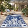 Garvee Reversible Outdoor Rug 9×12 for Patio, Waterproof Outdoor Area Rug, Modern Medallion Indoor Outdoor Rugs, Plastic Straw Rug for RV, Camping, Deck, Vintage Grey(Navy & White-cactus)