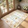 Washable Area Rug 5×7 Green Animal Print Rugs for Nursery Non Slip Stain Resistant Forest Fairy Tale Throw Carpet Low Pile Whimsical Safari Area Rugs for Entryway Girls Bedroom Dining Room, Green(Blush Pink/Peach Blush)