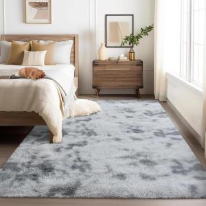 Garvee 10×13 Large Fluffy Living Room Area Rug Soft Plush Bedroom Throw Carpet Modern Solid Color Shaggy Rug Non Slip Non Shedding Fuzzy Faux Fur Area Rug for Nursery Home Decor, Light Grey